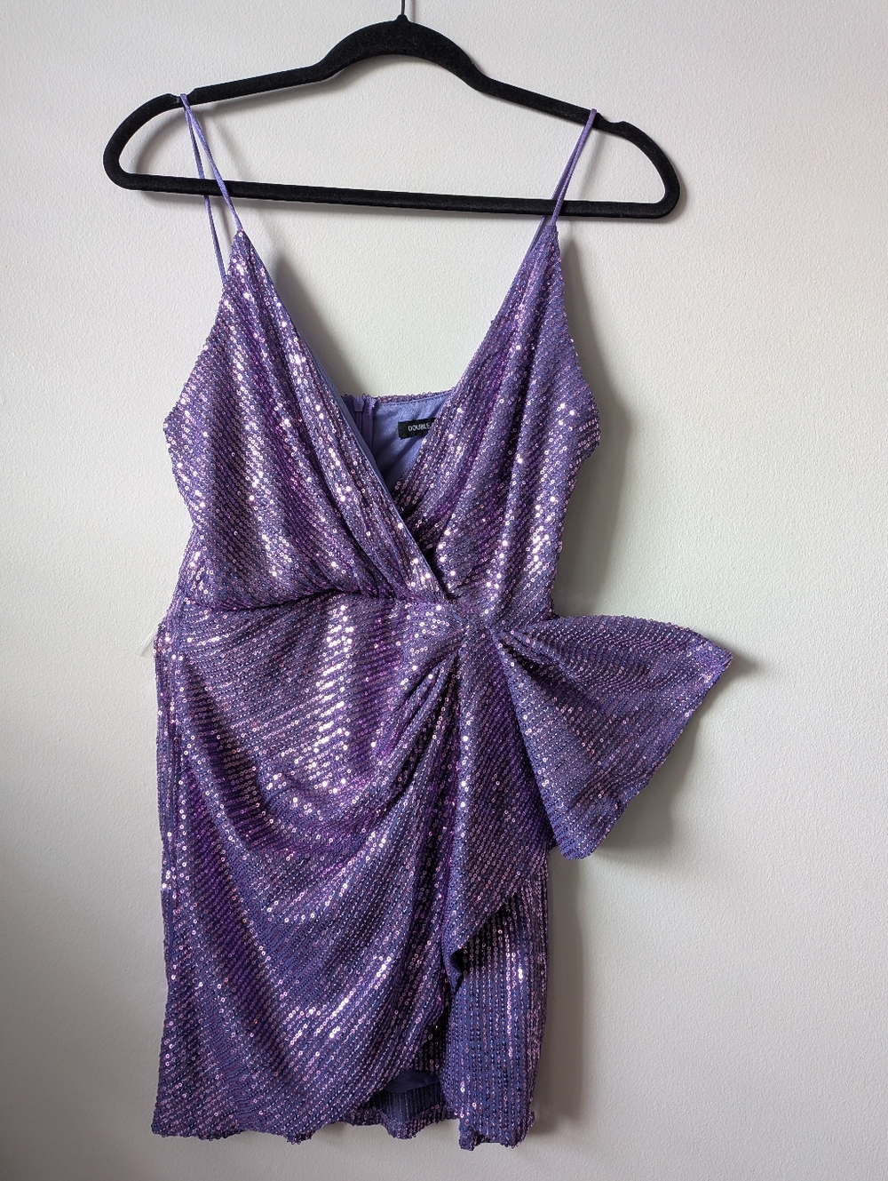 Lavender Purple Sequin Wrap Mini Dress